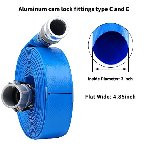 Geowaky 3" x 50ft PVC Lay Flat Discharge Hose With Aluminum Camlock C & E Fittings, Cam Lock Fitting, Heavy Duty Reinforced Pump Backwash Hose Assembly - Image 2