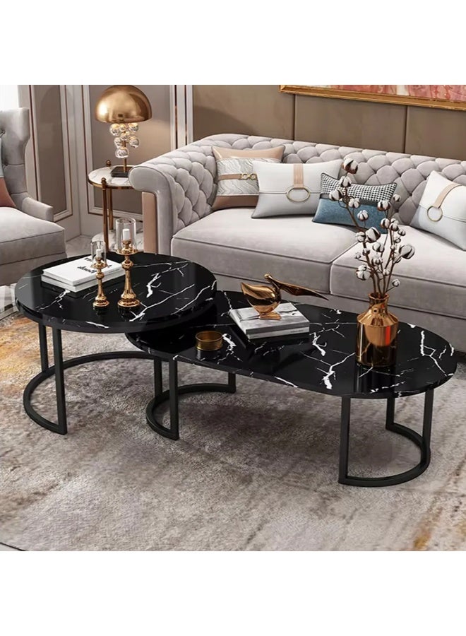 DubaiGallery Nesting Coffee Table for Living Room, Faux Marble Coffee Tables with Golden Metal Legs, Modern Decorative Sofa Center Table for Office, Balcony - Image 3