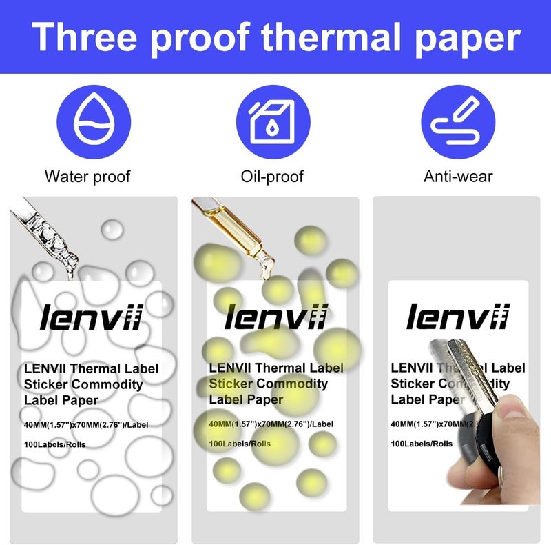 LENVII 40x70mm (1.57"x2.76") Thermal Labels 800 Sheets - 8 Rolls × 100 Labels, 3-Proof (Water/Oil/Scratch) Multi-Use Adhesive Stickers for Address/Barcode/FNSKU Tags -Home/Office/Product/Gift Labeling - Image 3