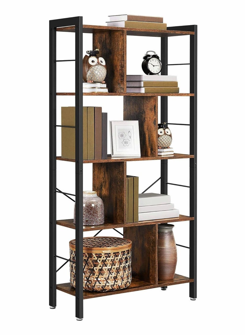 AGD Freestanding Bookshelf, 4-Tier Large Storage Shelf for Living Room and Study Office, Solid Wood Panels and Stable Steel Frame, Rustic Brown - Image 1