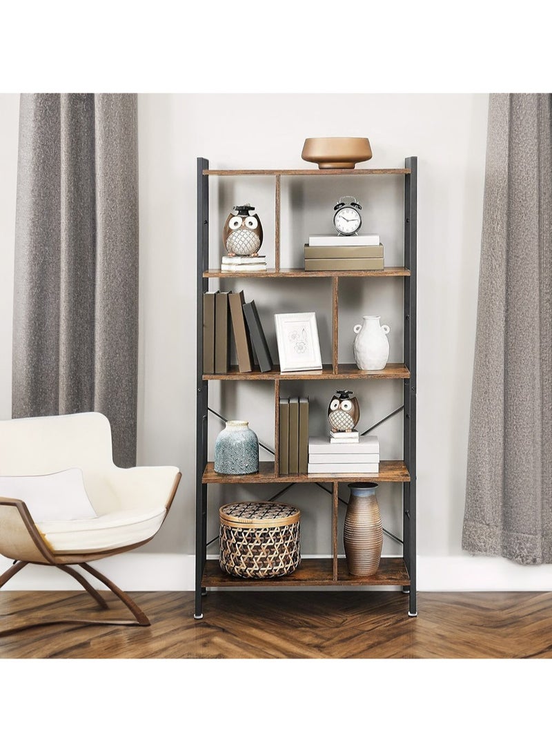 AGD Freestanding Bookshelf, 4-Tier Large Storage Shelf for Living Room and Study Office, Solid Wood Panels and Stable Steel Frame, Rustic Brown - Image 3
