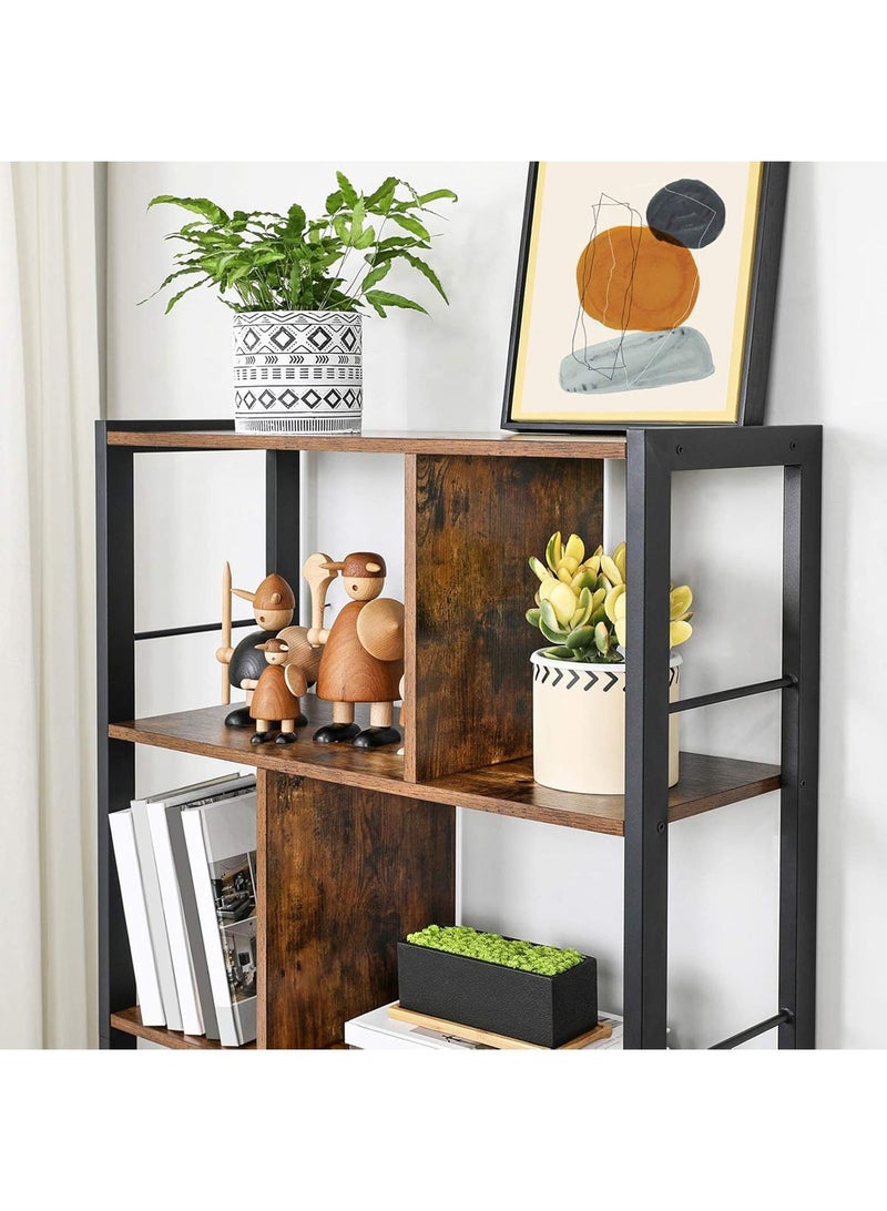 AGD Freestanding Bookshelf, 4-Tier Large Storage Shelf for Living Room and Study Office, Solid Wood Panels and Stable Steel Frame, Rustic Brown - Image 4