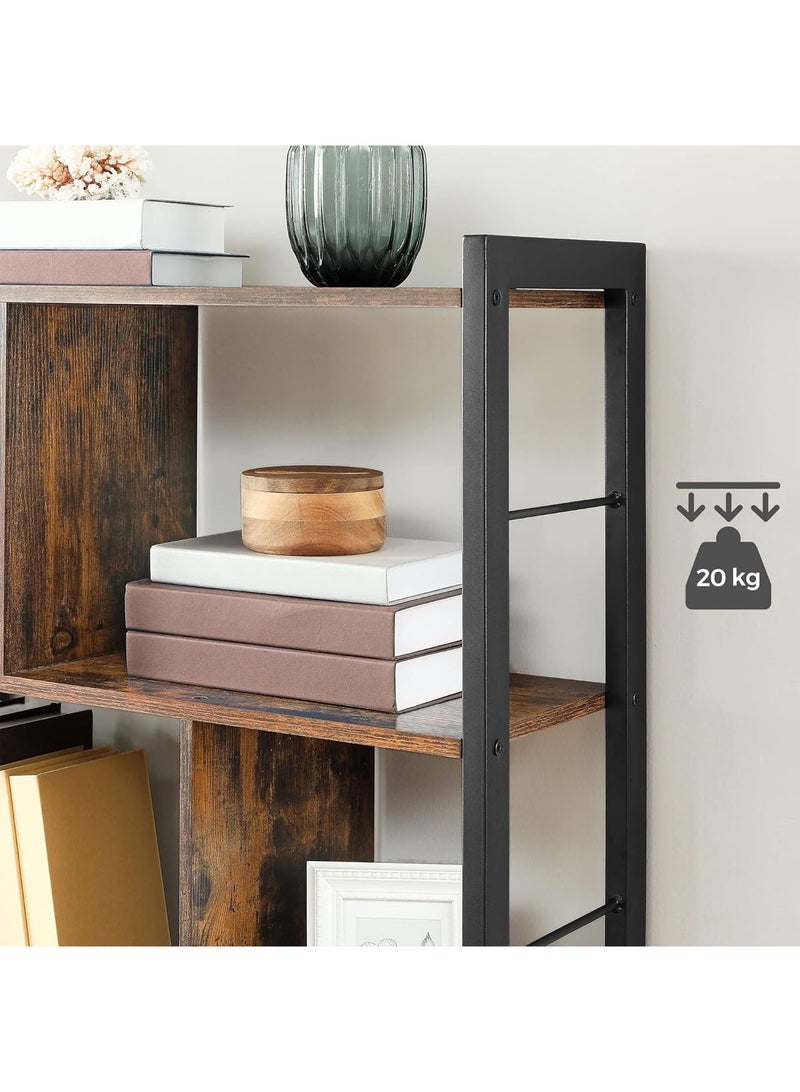 AGD Freestanding Bookshelf, 4-Tier Large Storage Shelf for Living Room and Study Office, Solid Wood Panels and Stable Steel Frame, Rustic Brown - Image 5