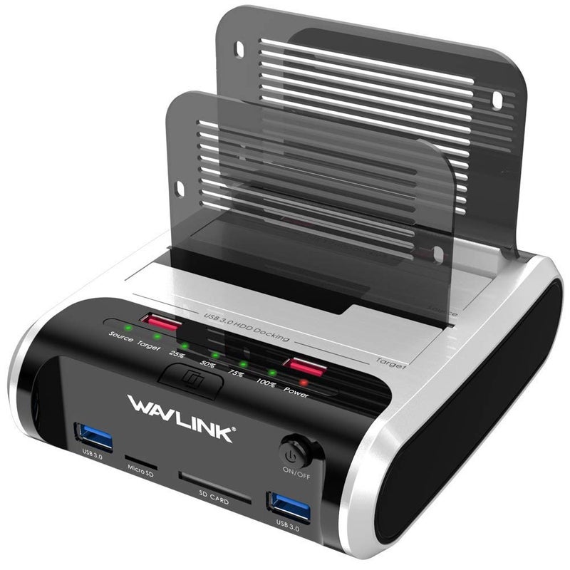 WAVLINK USB 3.0 to SATA Dual Bay Hard Drive Docking Station with Offline Clone Function for 2.5"/3.5" SATA HDD SSD, Support Fast Charger and TF & SD Card (2X 10TB) - Image 1