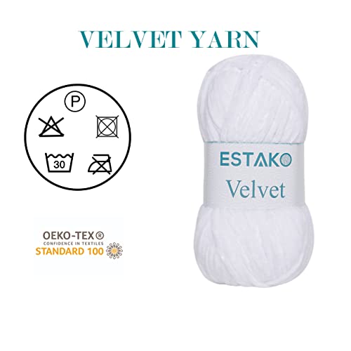 Estako Velvet Chenille Blanket amigurumi Yarn for Crocheting and Knitting Super Bulky 100 gr (132 yds) (1110 - White) - Image 3