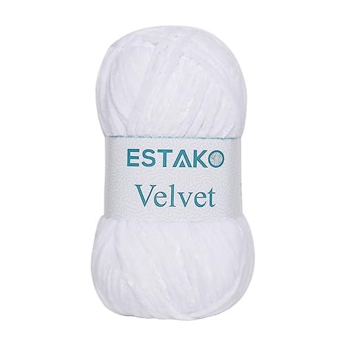Estako Velvet Chenille Blanket amigurumi Yarn for Crocheting and Knitting Super Bulky 100 gr (132 yds) (1110 - White) - Image 1