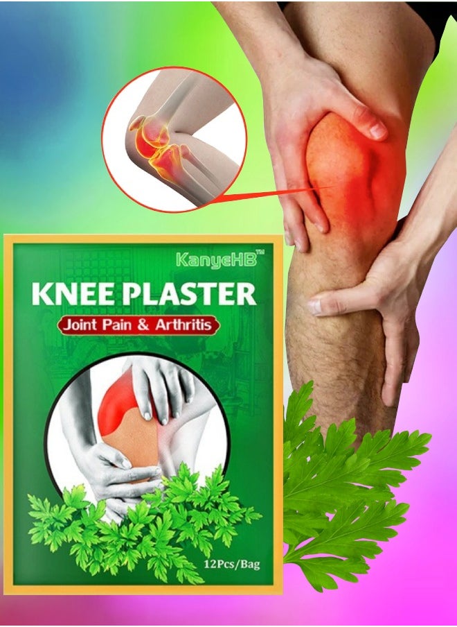 KanyeHB 12Pcs Knee Plaster Knee Pain Relief Patches Heat Patches for Knee Pain Relief Bone on Bone Herbal Plaster Pain Patches Relief Back Joint Neck Shoulder Wormwood Joint Pain Relief Knee Patches  - Image 1