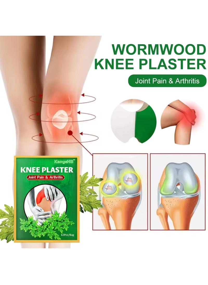 KanyeHB 12Pcs Knee Plaster Knee Pain Relief Patches Heat Patches for Knee Pain Relief Bone on Bone Herbal Plaster Pain Patches Relief Back Joint Neck Shoulder Wormwood Joint Pain Relief Knee Patches  - Image 2