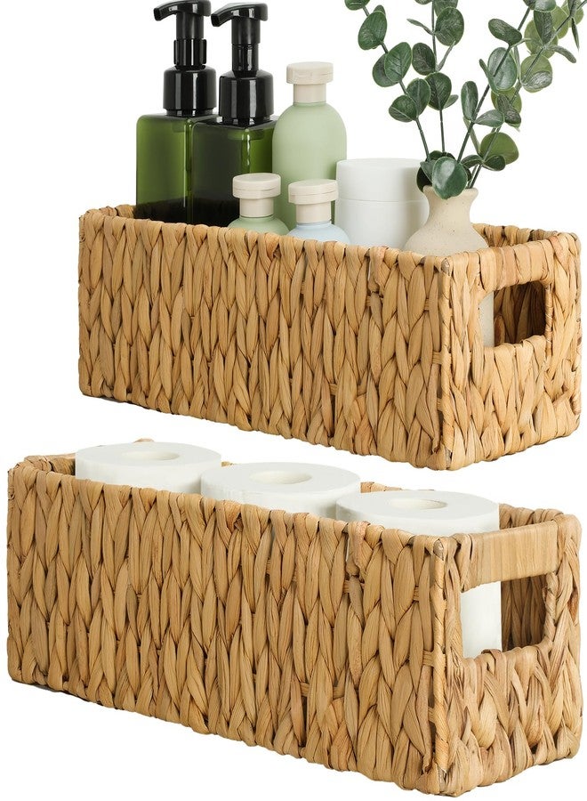 Graciadeco Nesting Small Wicker Basket, Water Hyacinth Toilet Paper Baskets Bathroom Organizer Woven Long Narrow Baskets for Organizing Pantry Bathroom Toilet Tank, 2 Pack - Image 1