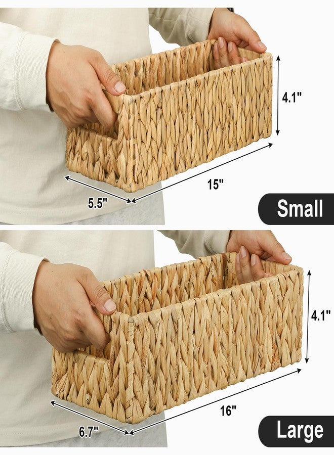 Graciadeco Nesting Small Wicker Basket, Water Hyacinth Toilet Paper Baskets Bathroom Organizer Woven Long Narrow Baskets for Organizing Pantry Bathroom Toilet Tank, 2 Pack - Image 2