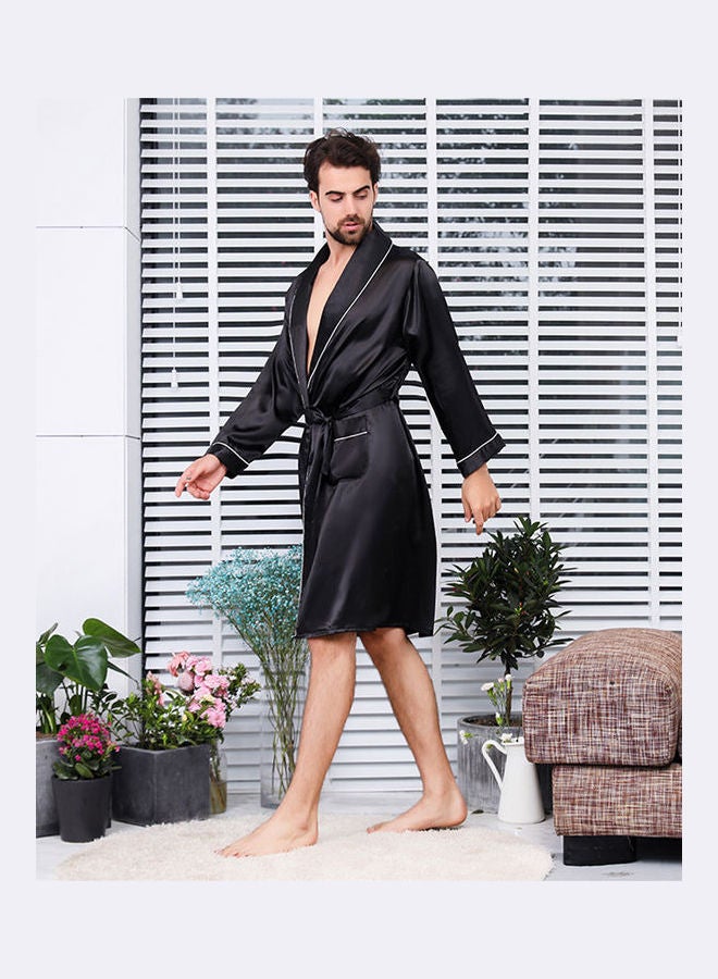 Long Sleeves Casual Robe Black - Image 3