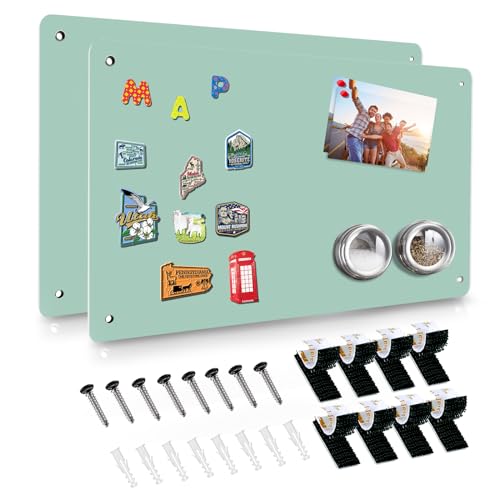 HYHOSHI Green 2Pack Magnetic Board,17.5" x 11.4" Magnet Bulletin Board to Display Magnetic Notes, Poetry, Photos, Suitable for Wall, Refrigerator, Cabinet etc, Come with 4 Pcs Dual Lock Tape and Screws - Image 1