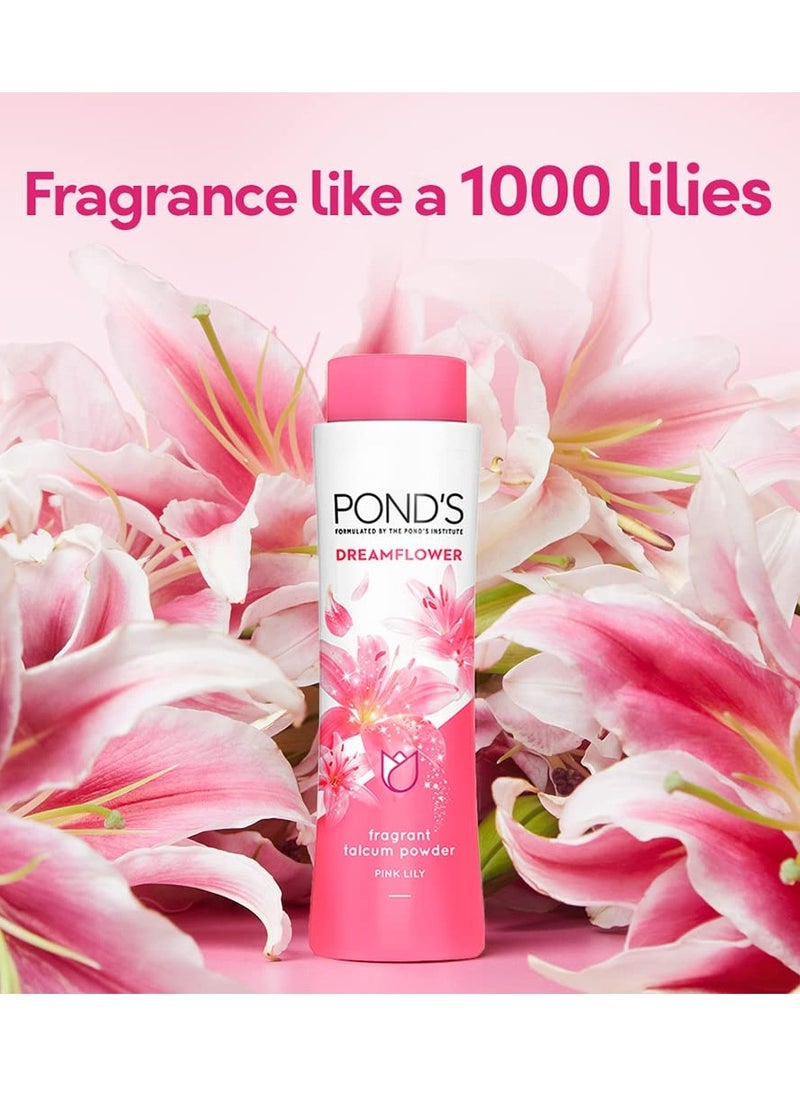 Pond's Dreamflower, Pink Lily Fragrant Talcum Powder, 400g, for Long-lasting Fragrance, with Vitamin B3, Glowing Skin  - Image 3