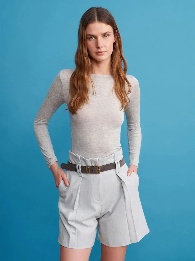 ديلفين Dilvin High-Waist Belted Tailored Shorts