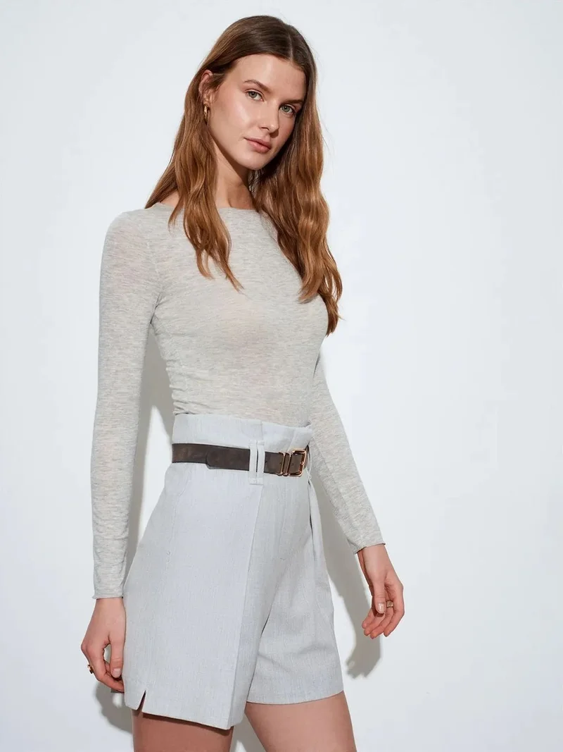 ديلفين Dilvin High-Waist Belted Tailored Shorts