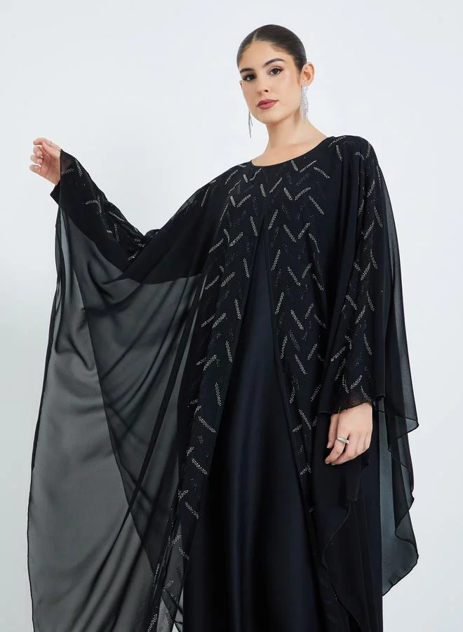 Amirah Black Studded Front Panel Jalabiya