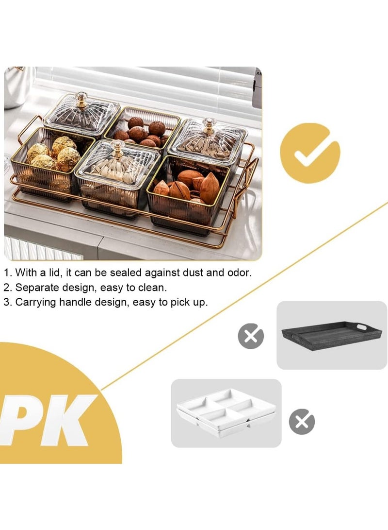 Snack Serving Tray with Lid, Divided Serving Dishes 6 Clear Candy Nut Serving Container Set with Metal Rack, Plastic Food Display Bowls Dried Fruit Storage Organizer Plate for Candy Fruit Dips Dessert  - Image 4