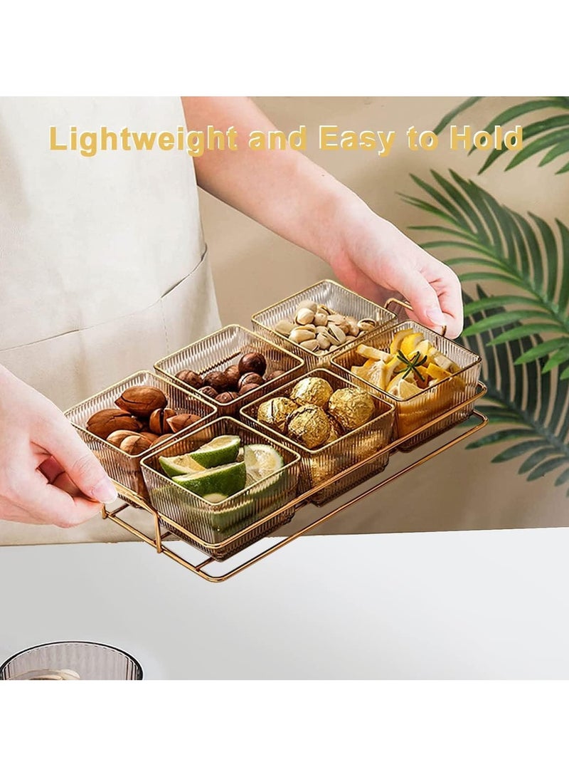 Snack Serving Tray with Lid, Divided Serving Dishes 6 Clear Candy Nut Serving Container Set with Metal Rack, Plastic Food Display Bowls Dried Fruit Storage Organizer Plate for Candy Fruit Dips Dessert  - Image 5