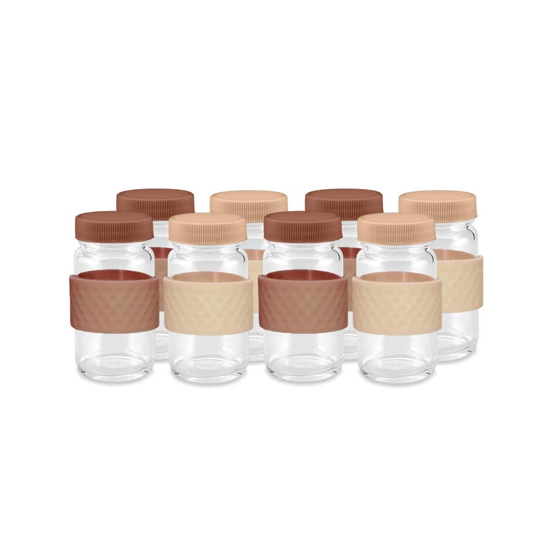 All About Juicing حاويات عصير زجاجية شفافة سعة 2 أونصة بأغطية ملونة وأشرطة مطاطية لتخزين المشروبات وعصير الزنجبيل والكركم