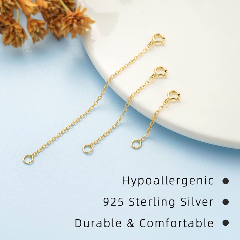 VANBARIS Gold Necklace Extenders 14k Gold Plated Extender Chain 925 Sterling Silver Extension Bracelet Extender Gold Chain Extenders for Necklaces 3 Pcs (1 2 3 Inch)(Gold) - Image 5