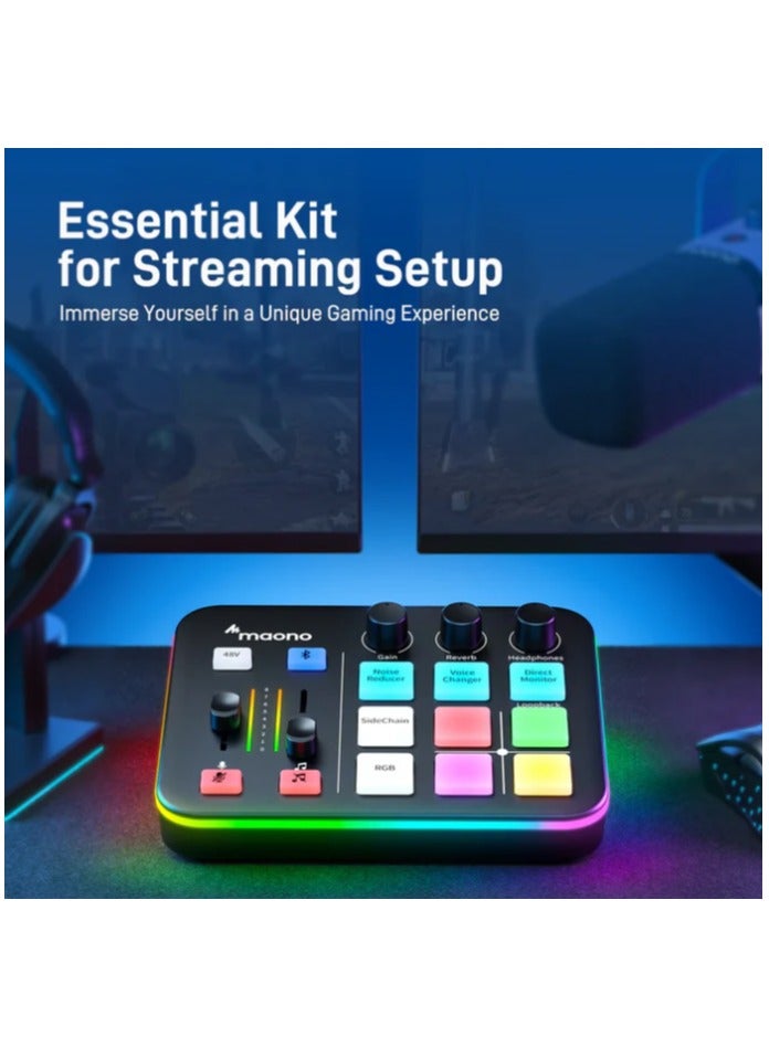 Maono G1-NEO-BLACK Audio Mixer for Game Streamer, Noise Reduction, Direct Monitoring Control, RGB, Bluetooth, 48V Phantom Power for Live Streaming, Podcasting, Content Creation  - Image 2