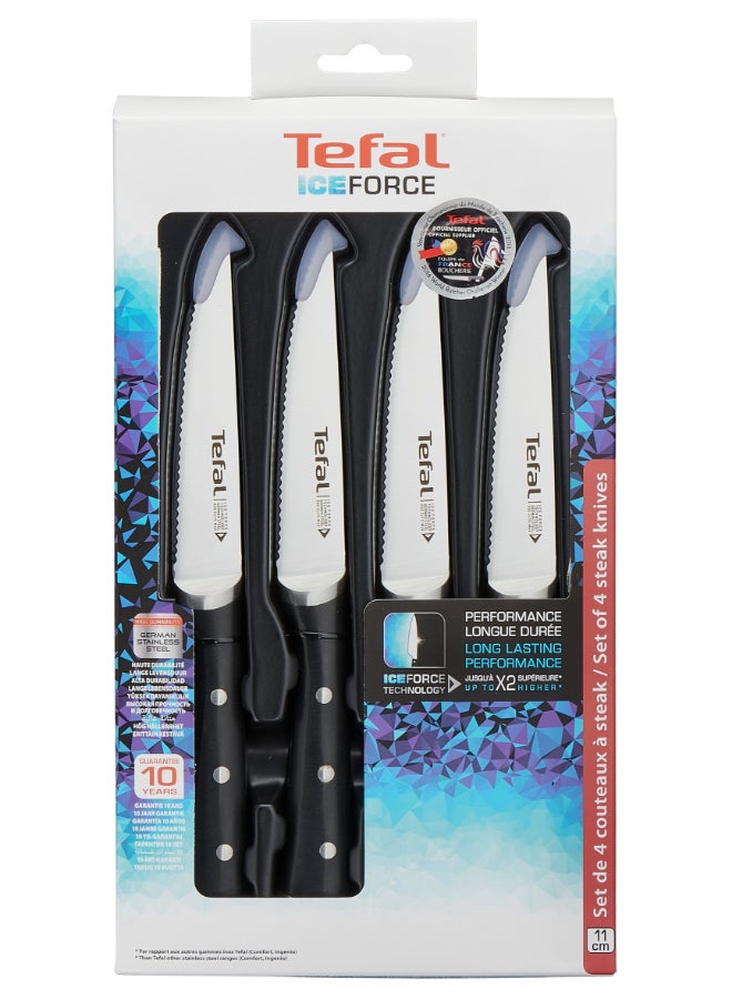 تيفال TEFAL طقم 4 سكاكين ستيك Ice Force | 11 سم | سكين مطبخ | شفرة فولاذ ألماني مقاوم للصدأ | أداء حاد وطويل الأمد | قابلة للغسل في غسالة الأطباق | أسود | ضمان لمدة سنتين | K232S414 أسود - Image 4