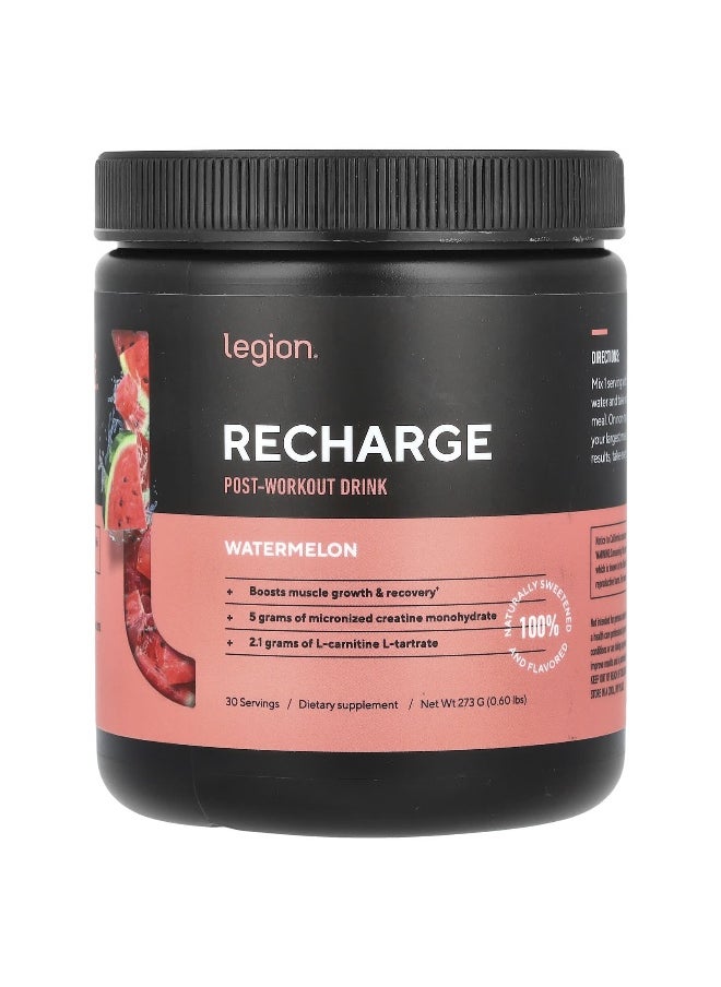 Legion Athletics Legion Athletics, Recharge, Post-Workout Drink, Watermelon, 0.6 lbs (273 g)  - Image 1