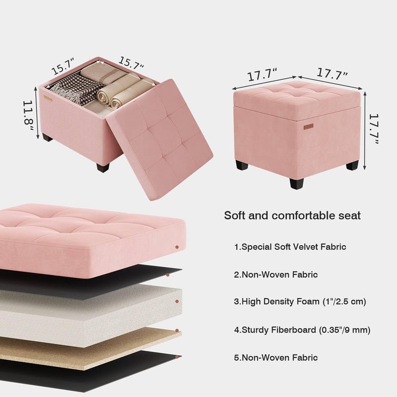 ABHENG 17.7 inches Velvet turfed Ottomans Cube with Legs, Metal-Framed Square Storage Ottoman Foot Rest Stool Holds 770 LB for Dorm Living Room Bedroom Pink UASND64P - Image 3