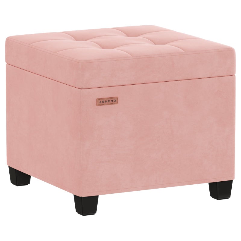 ABHENG 17.7 inches Velvet turfed Ottomans Cube with Legs, Metal-Framed Square Storage Ottoman Foot Rest Stool Holds 770 LB for Dorm Living Room Bedroom Pink UASND64P - Image 1