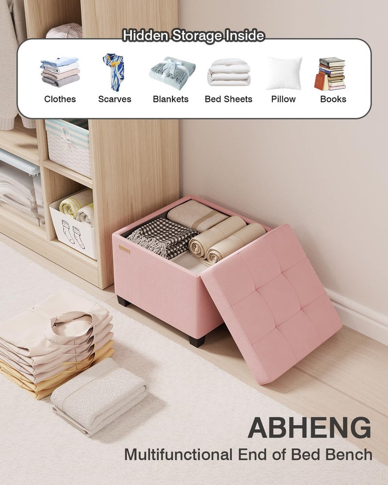 ABHENG 17.7 inches Velvet turfed Ottomans Cube with Legs, Metal-Framed Square Storage Ottoman Foot Rest Stool Holds 770 LB for Dorm Living Room Bedroom Pink UASND64P - Image 5
