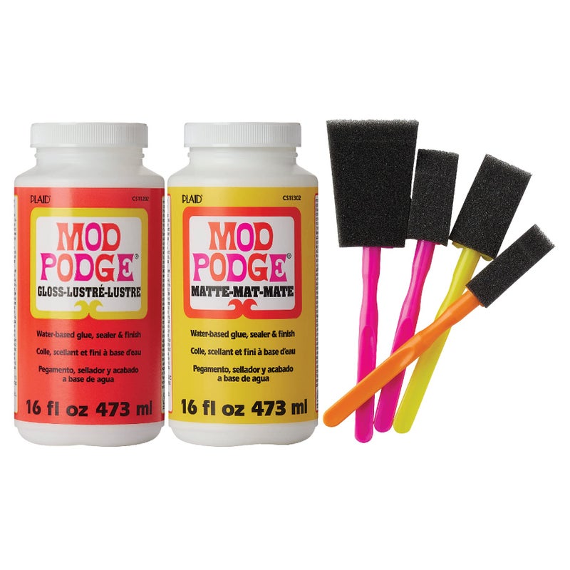 Mod Podge Complete Decoupage Kit-Two 16oz Bottles Waterbase Sealer/Glue (Matte Gloss Finish) with 4-pk Foam Brush Set, Clear - Image 1