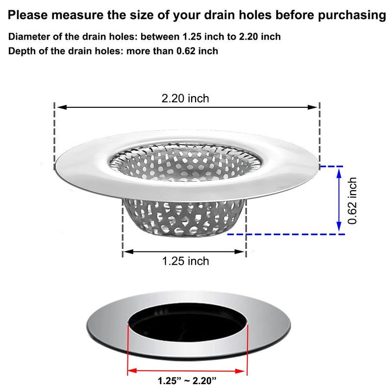 Seatery 1.25" Small Drain Strainer, Sink Drain Hair Catcher, Bathroom Sink Strainer, 2PCS Drain Mesh Baskets for Laundry, Mop Pool, Utility, Slop, RV Sink, Stainless Steel Drain Filter - Image 2