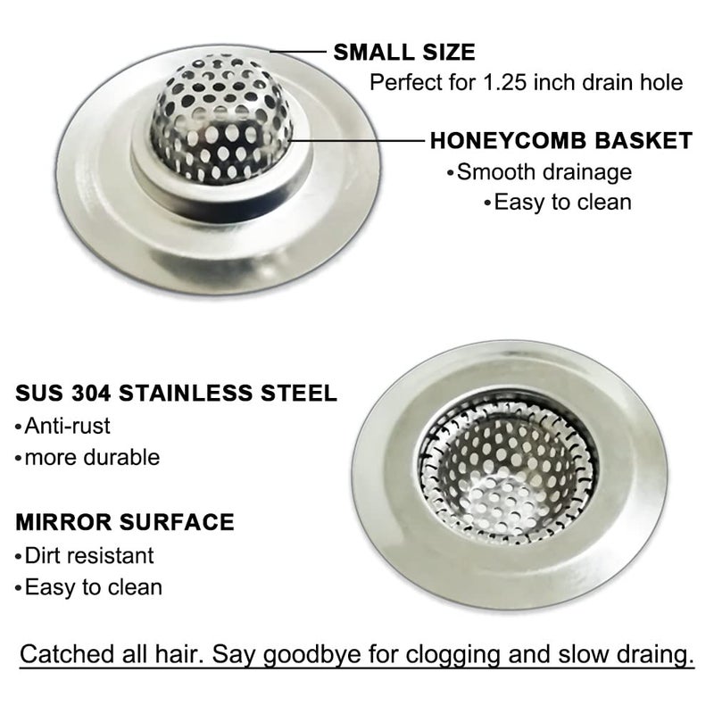 Seatery 1.25" Small Drain Strainer, Sink Drain Hair Catcher, Bathroom Sink Strainer, 2PCS Drain Mesh Baskets for Laundry, Mop Pool, Utility, Slop, RV Sink, Stainless Steel Drain Filter - Image 3
