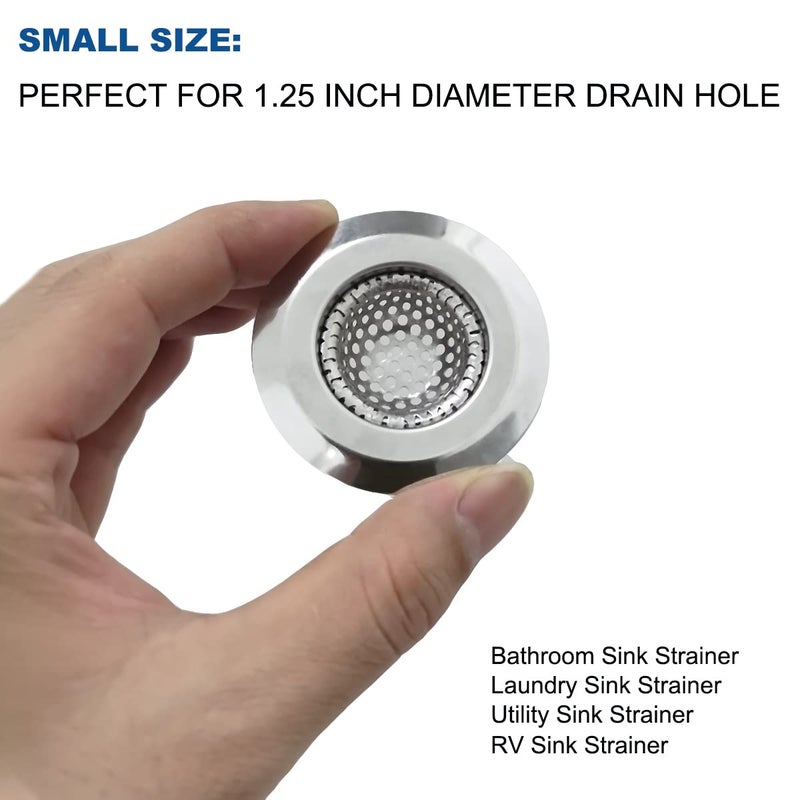 Seatery 1.25" Small Drain Strainer, Sink Drain Hair Catcher, Bathroom Sink Strainer, 2PCS Drain Mesh Baskets for Laundry, Mop Pool, Utility, Slop, RV Sink, Stainless Steel Drain Filter - Image 4