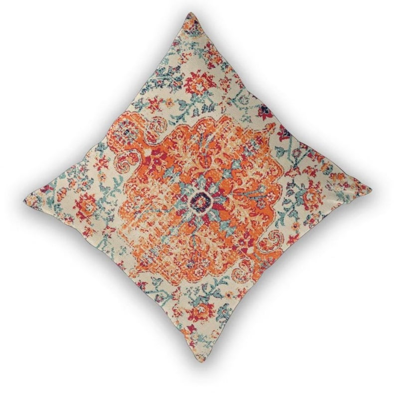 Sunshineyan Boho Throw Pillow Covers 16 x 16 Set of 2  Orange Blue Carpet Pattern Pillow Covers Ethnic Design Rustic Farmhouse Cushion Cases Linen Decorative Gifts for Couch Sofa Indoor Outdoor - Image 2