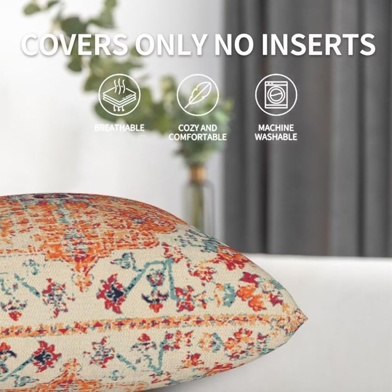 Sunshineyan Boho Throw Pillow Covers 16 x 16 Set of 2  Orange Blue Carpet Pattern Pillow Covers Ethnic Design Rustic Farmhouse Cushion Cases Linen Decorative Gifts for Couch Sofa Indoor Outdoor - Image 5