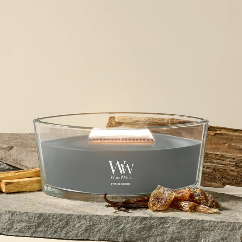 وودويك شمعة يانكي (YANKEE CANDLE) بفتيل خشبي على شكل بيضاوي، عطر “موقد ليلي”， وزن 16 أونصة | مدة احتراق تصل إلى 50 ساعة، لون رمادي - Image 2