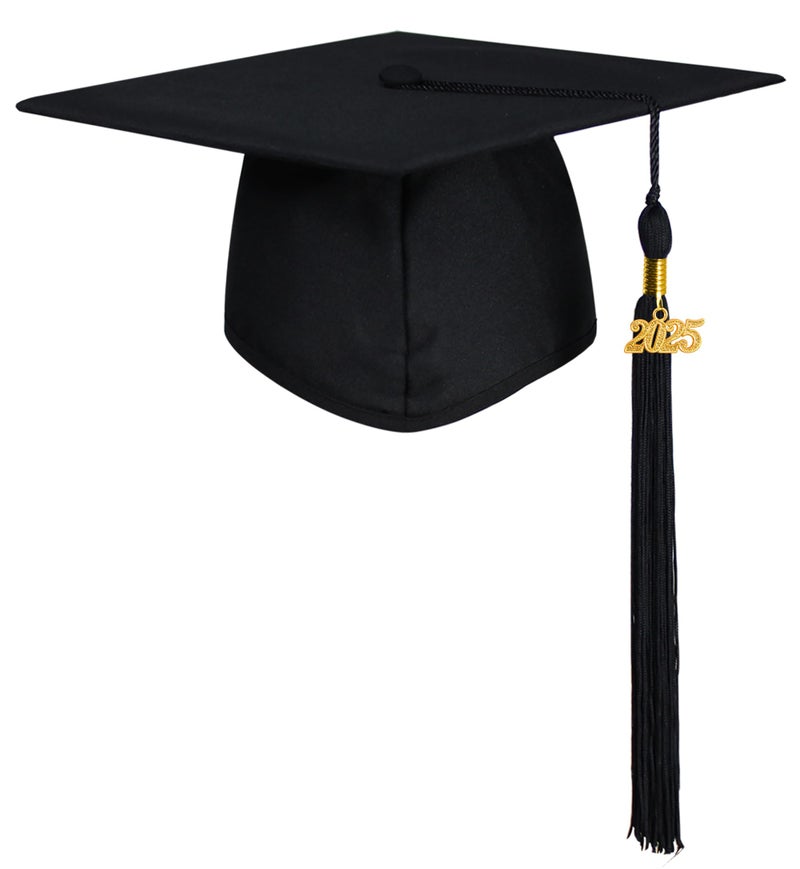 GraduationMall Unisex Adult Matte Graduation Cap with 2025 Tassel Black - Image 1