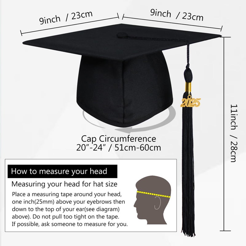 GraduationMall Unisex Adult Matte Graduation Cap with 2025 Tassel Black - Image 4
