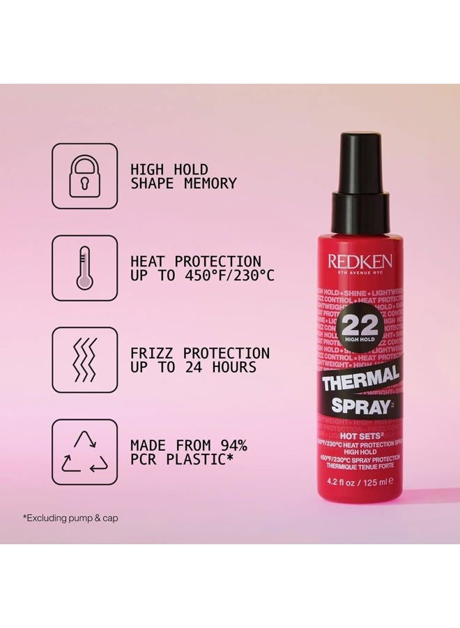 REDKEN بخاخ حراري 22 تثبيت عالي - واقي حراري ورذاذ تثبيت، لتجعيد الشعر ومكواة الشعر، تحكم دائم في التجاعيد وحماية من أضرار الحرارة - Image 2