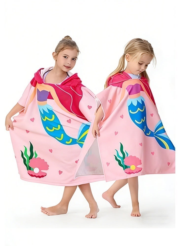 دي إم جي تك منشفة استحمام للأطفال مع غطاء رأس من DMG للأعمار من 1 إلى 6 سنوات | قطن ناعم جداً 100% | تصميم حورية البحر | روب استحمام سريعة التجفيف للشاطئ والمسبح والاستحمام - Image 2