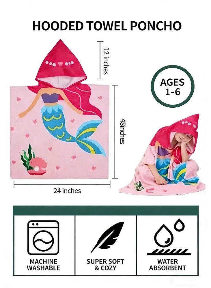 دي إم جي تك منشفة استحمام للأطفال مع غطاء رأس من DMG للأعمار من 1 إلى 6 سنوات | قطن ناعم جداً 100% | تصميم حورية البحر | روب استحمام سريعة التجفيف للشاطئ والمسبح والاستحمام - Image 5