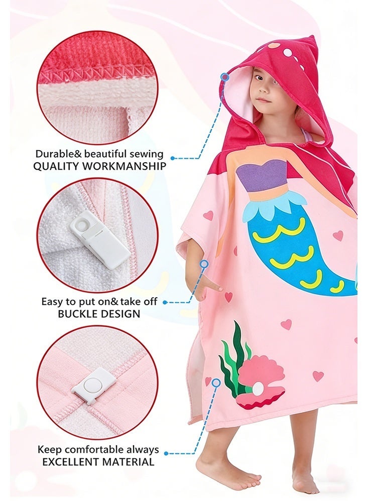 دي إم جي تك منشفة استحمام للأطفال مع غطاء رأس من DMG للأعمار من 1 إلى 6 سنوات | قطن ناعم جداً 100% | تصميم حورية البحر | روب استحمام سريعة التجفيف للشاطئ والمسبح والاستحمام - Image 4