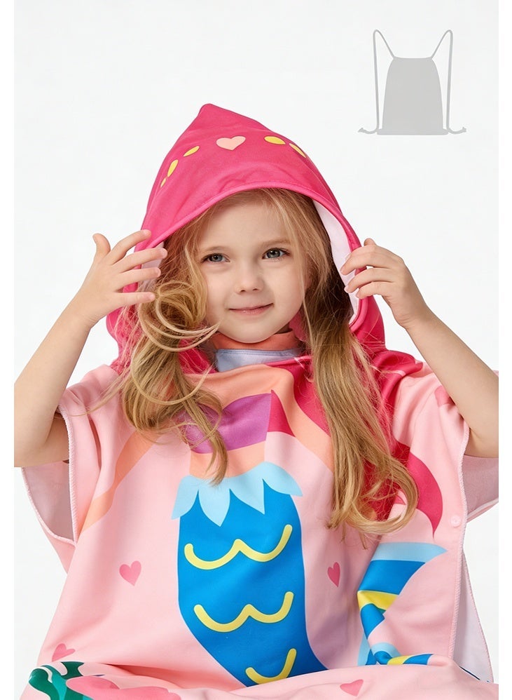 دي إم جي تك منشفة استحمام للأطفال مع غطاء رأس من DMG للأعمار من 1 إلى 6 سنوات | قطن ناعم جداً 100% | تصميم حورية البحر | روب استحمام سريعة التجفيف للشاطئ والمسبح والاستحمام - Image 3