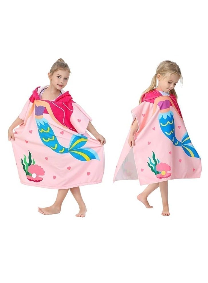 دي إم جي تك منشفة استحمام للأطفال مع غطاء رأس من DMG للأعمار من 1 إلى 6 سنوات | قطن ناعم جداً 100% | تصميم حورية البحر | روب استحمام سريعة التجفيف للشاطئ والمسبح والاستحمام - Image 1