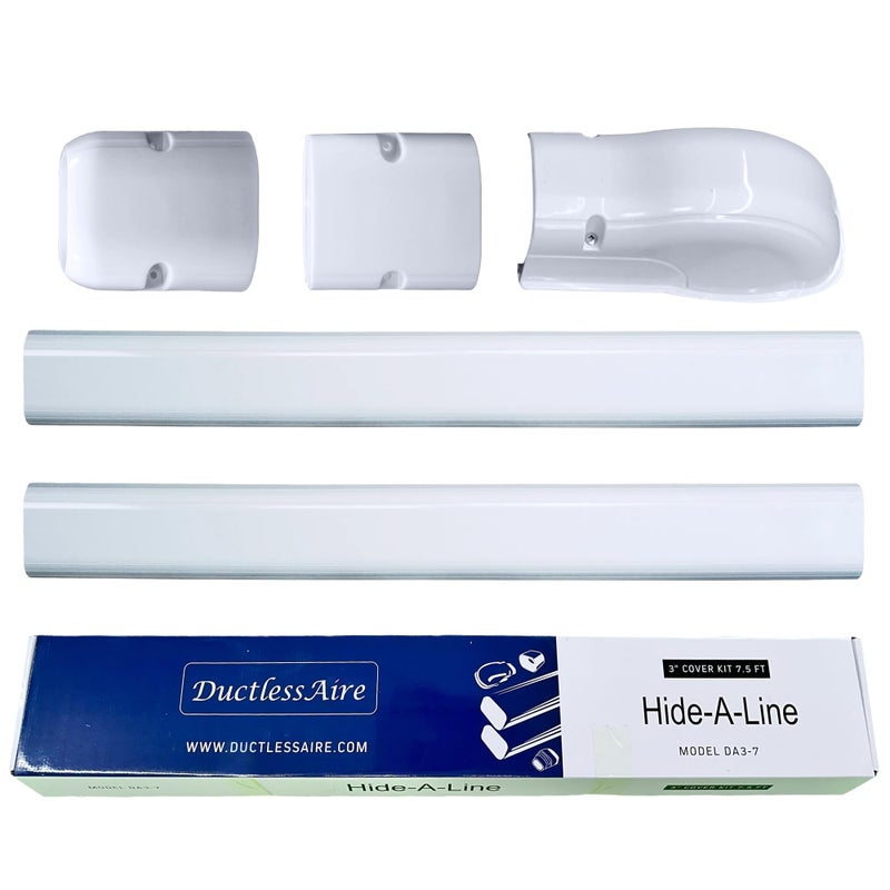DuctlessAire White Paintable Mini Split Line Set Cover Kit  Cover for Ductless Mini Split AC  Heating System  Easy to Install Cover Kit with Wall Cap HideALine Coupler  End Cap 3 x 75 ft