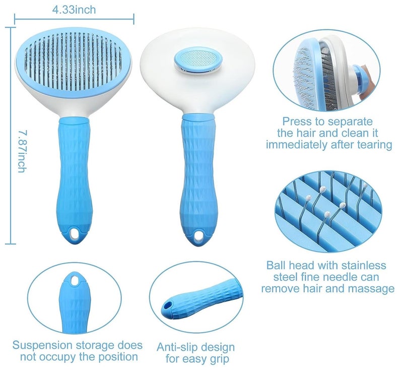 Styllent 3Pcs Pet Grooming Set Self Cleaning Slicker Brush Pets Long Short Hair Brushes Removes Massage Rubber Bath Shampoo Washing Brush Hand Comb Daily Use Easy To Remove Hair For Dog & Cat - Image 2