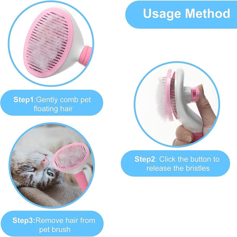 Styllent 3Pcs Pet Grooming Set Self Cleaning Slicker Brush Pets Long Short Hair Brushes Removes Massage Rubber Bath Shampoo Washing Brush Hand Comb Daily Use Easy To Remove Hair For Dog & Cat - Image 3