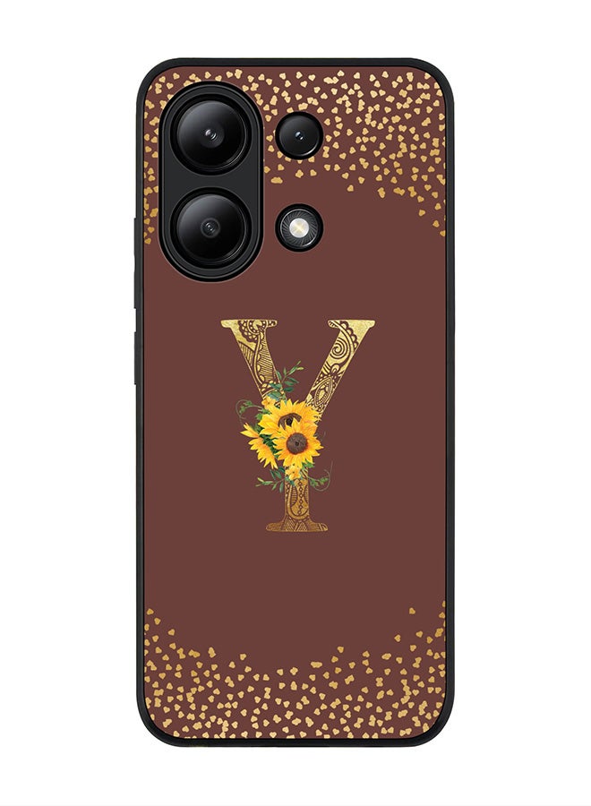 Stylizedd Rugged Black edge case for Xiaomi Redmi Note 13 4G, Cover Custom Monogram Initial Letter Mandala Floral Pattern Alphabet - Y  (Brown ) - Image 1