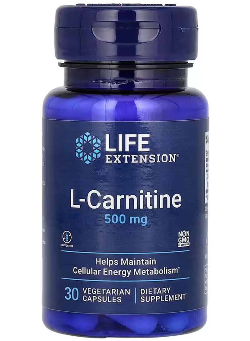 Life Extension L-Carnitine 500 mg, 30 Vegetarian Capsules - Image 1